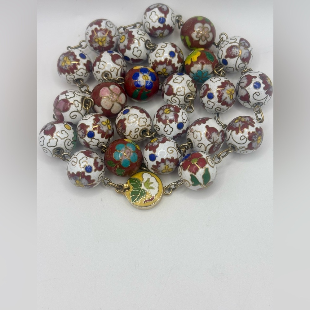 Vintage Cloisonné Bead Chain Necklace - Picture 7 of 9